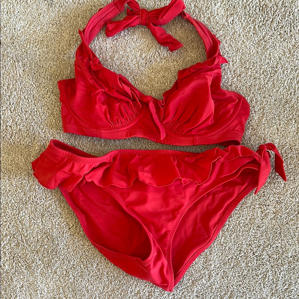 Pour Moi Red Ruffle Bikini Swim
